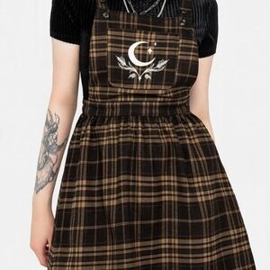 Plaid Pinafore Dress with Moon Design